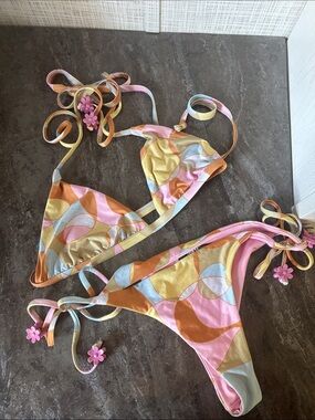 Beach Riot Pink and Pastel Multi-Print Bikini Top